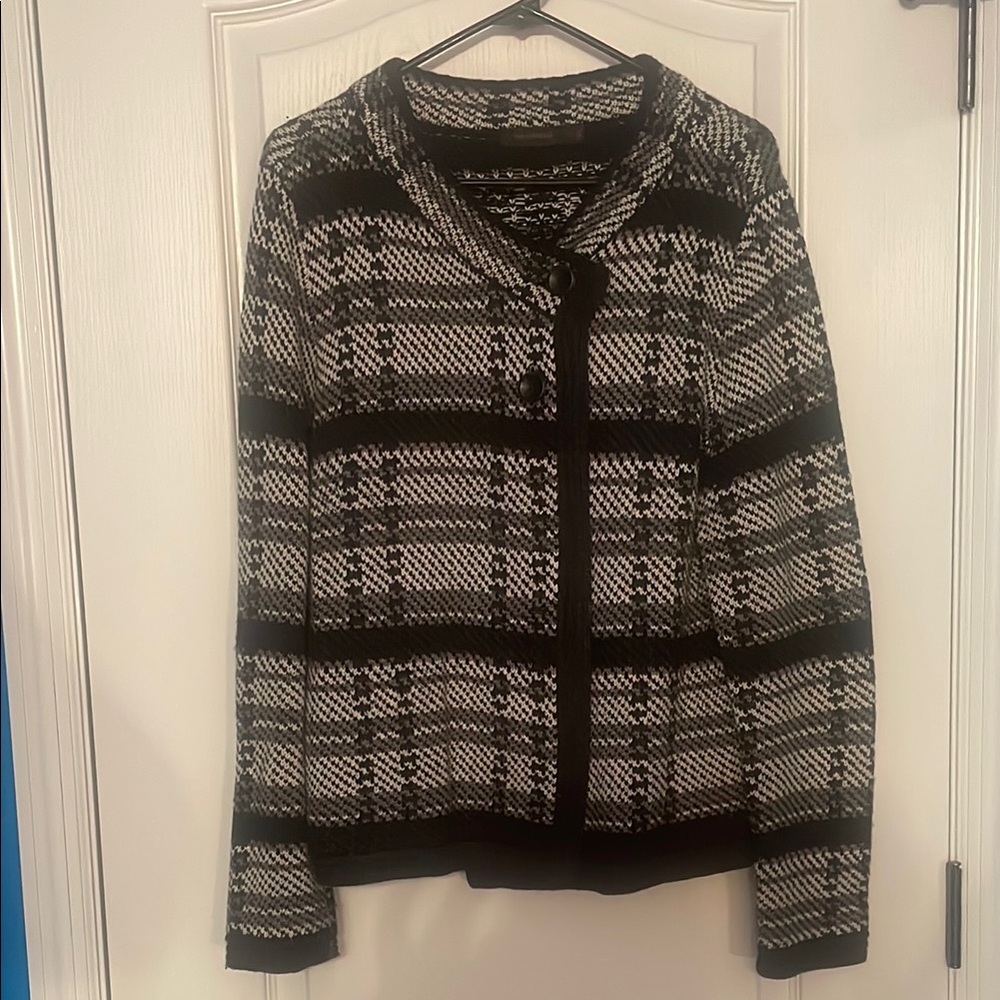 The Limited Woven Black, White & Grey Plaid Women's Chanel Length Sweater